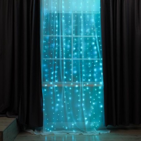 Garland "Curtain" 2.8 × 3 m dew on hooks, with a remote control, IP20, silver thread, 300 LED, glow aquamarine, 8 modes, USB