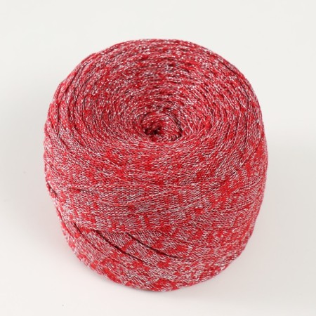 Knitted yarn "Ribbon" with Lurex 85m/170 ± 5 g (red, lurex: silver)-1