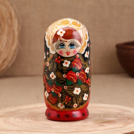Nesting doll "berry", red dress, 5 doll, 16 cm-1