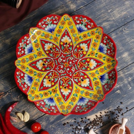 Largan Rishtan ceramics "Flowers", 32 cm, red, corrugated-4