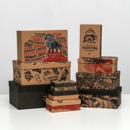 A set of craft boxes 10 in 1, gift packaging, “brutality”, 12 x 7 x 4 - 32.5 x 20 x 12.5 cm-7