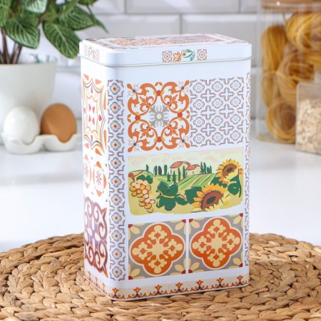 Bank with a lid for bulk products from tin "Italian decor", 2.7 l, d = 9.5 cm, h = 21.5 cm, drawing mix-1