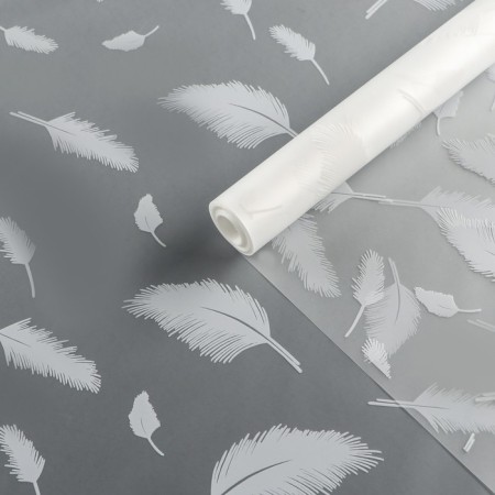 Flower film, matte, "feathers", white, 0.6 x 9m ± 5%