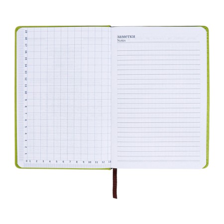 The diary is notathered, A5, 140l, cage, region, with a refrain, flowers, green-10