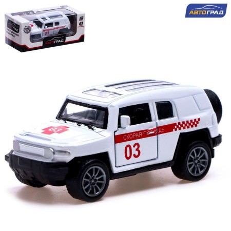 Metal ambulance, 1:48, inertia, doors open, white color