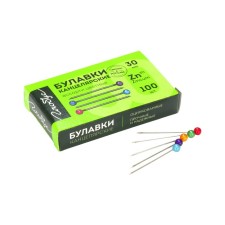 Pins with a color head Globus, 100 pcs., 30 mm