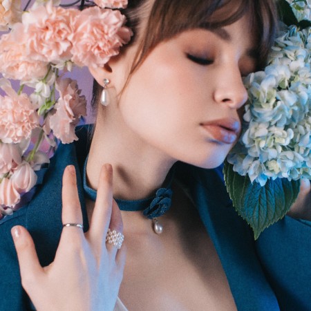 Choker "jeans" flower with a drop, the color is blue, 36 cm-2