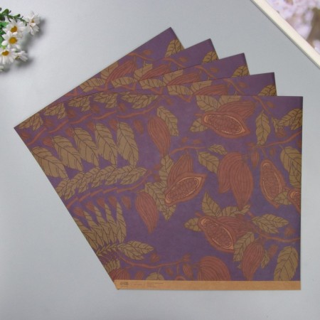 Scrapbooking Kraft "Cocoa on blue" density 180 grams set 5 pcs 30.5x32 cm-1