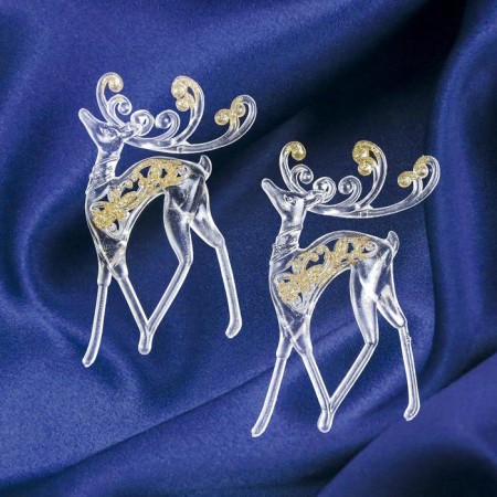 Christmas tree decoration "Deer with brilliance" (set 2 pcs) 8x13 cm, transparent-gold