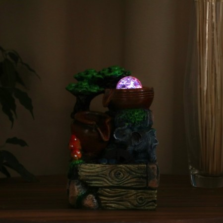 Fountain "Elephant at the mill, jugs" 10x14x19 cm (with backlight)-2
