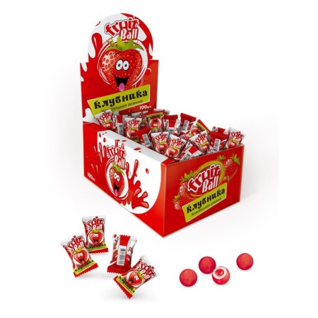 Chewing gum Fruit Ball with strawberry filling, 4 g