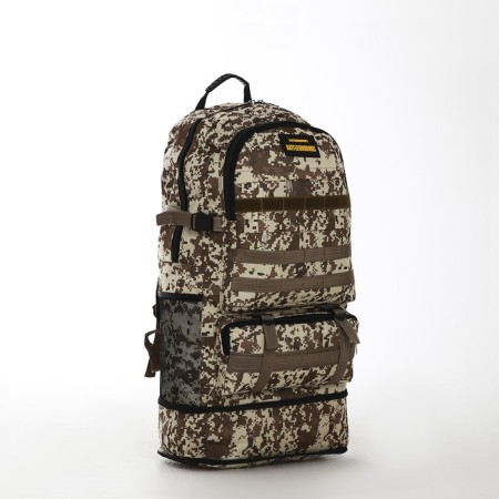 Tourist backpack on lightning, with an increase, 6 outer pockets, beige/brown color-3