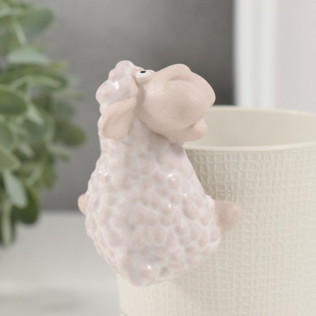 Souvenir Ceramics "White Sheep" on Kashpo 4.6x5.6x8.4 cm-1