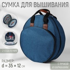 Embroidery bag, 2 compartments with lightning, with handles, d = 35 × 12 cm, color blue