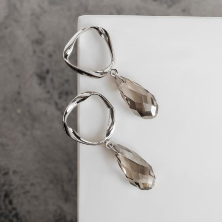 Earrings with rhinestones "sia" drops, white color in silver-1