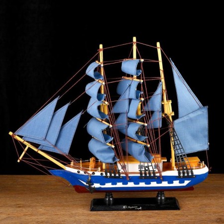 The ship is a souvenir average "horseman", the sails are blue, mix, 43x8.5x39 cm