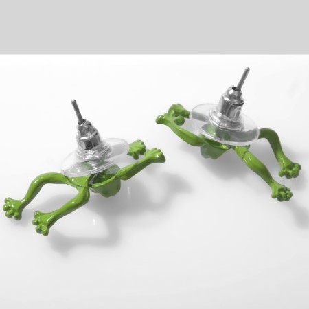 Earrings "Frog", green color-2