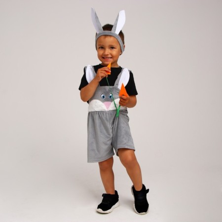 Carnival suit Bunny Gray with muzzle, p/overalls, dressing with ears, plush, pr28, p98-10