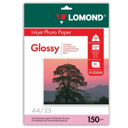 Photo paper for jet print A4, 25 sheets Lomond, 150 g/m2, one -sided, glossy