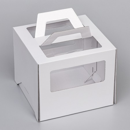 Box for cake 2 windows, with handles, pearls, glossy, 24 x 24 x 20 cm-1