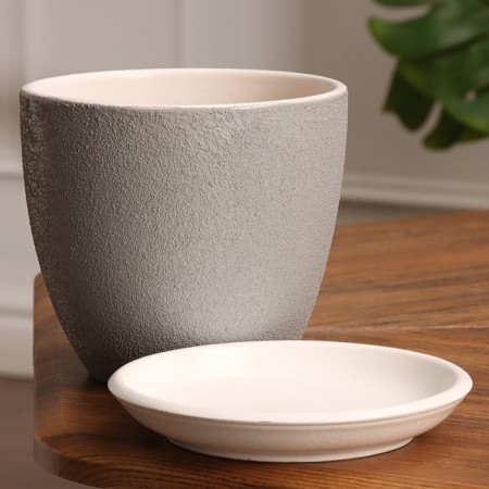 Flower Pot "Vicenza", gray relief 1.4 liters-1
