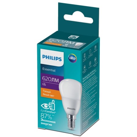 Sovetodiode lamps Philips P45, 6 W, E14, 620 LM, 2700K, glow warm white-1