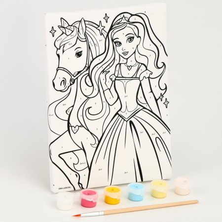Picture on numbers for children "Doll with a unicorn", 21 x 15 cm-1