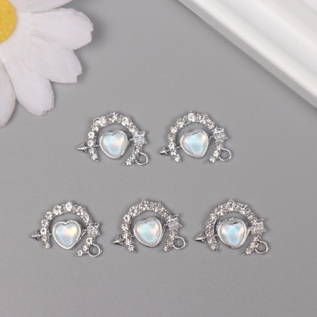 Decor for creativity metal, rhinestones "Heart in the month" silver 2x1.5x0.5 cm-2