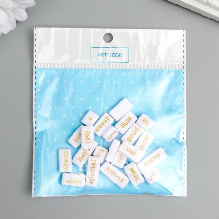 Beads for creativity plastic "Golden inscriptions" White set 20 grams-3
