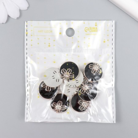 Decor for creativity plastic "Flower in a circle with a rhinestone" black, gold 0.3x1.8x1.8 cm-3