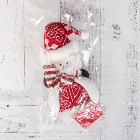 Soft toy "Snowman with patterns" 8x30 cm, white-red-1