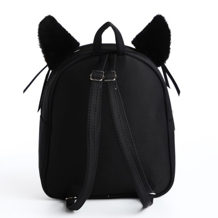 School textile backpack with ears on the hairpins "Anime", 27x23 cm, black/purple-5