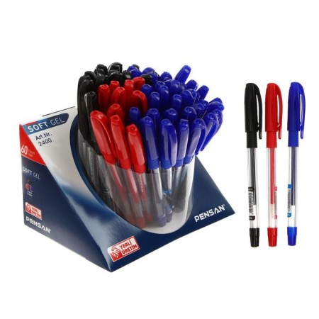 Gel handle Pensan Soft Gel, node-bela 0.7 mm, rubber flu, 3 colors, mix + display