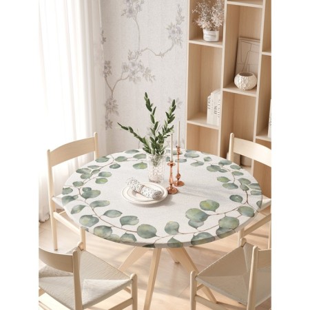 The tablecloth “Eucalyptus branches”, round, oxford, elastic band, size 140x140 cm, diameter 105-120 cm-1