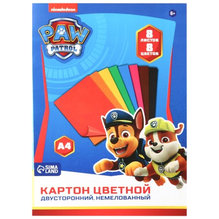 Cardboard color, A4, 8 sheets, 8 colors, non -mercenary, bilateral, in the folder, 220 g/m², puppy patrol-5