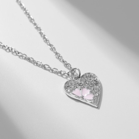 Pendant "Heart" Assol, white-pink color in silver, 40 cm