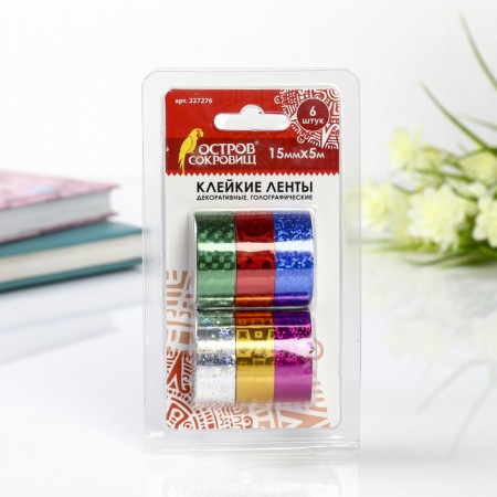 Adhesive tapes 15 mm x 5 m, decorative holographic, (set 6 pcs) Assorted No. 2-1