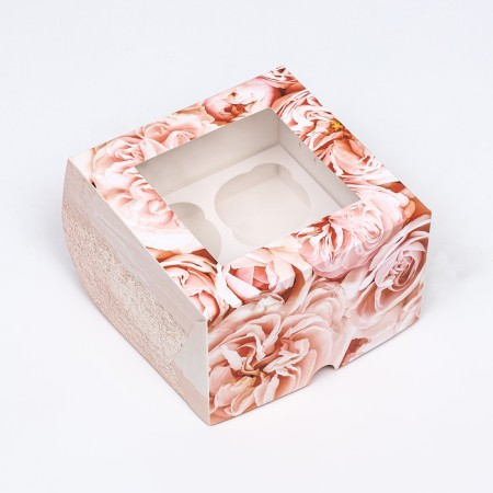 Box for 4 cupcakes with a window, "peonies", 16 x 16 x 10 cm-2