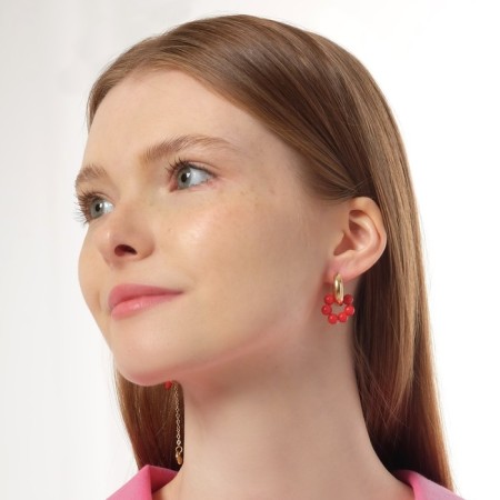 Earrings with the removable element "Transformer" clover, red color in gold-1