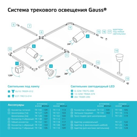 Lamp track Gauss cylinder, 1x12W LED, 4000K, 950LM, white color-2