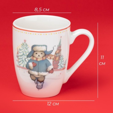New Year's mug for tea "Moscow Bear", 330 ml, 12 × 8.5 × 11 cm, porcelain, white color-2