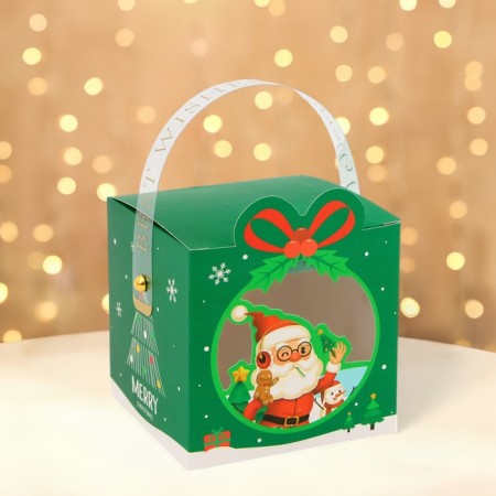 Folding box with a New Year's green window 10 x 10 x 12 cm