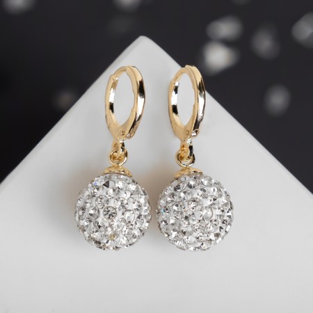 Earrings with “Shambhala” rhinestones, white color in gold-1