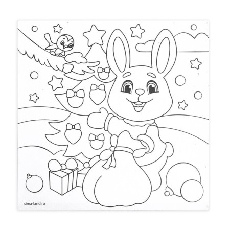 New Year's coloring - Magnet "New Year! Bunny at the Christmas tree ", 10 x 10 cm-2
