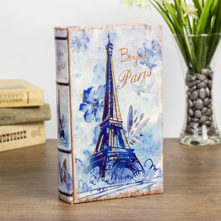 Safe Brush tree "Eiffel Tower in Pale blue colors" leatherette 21x13x5 cm
