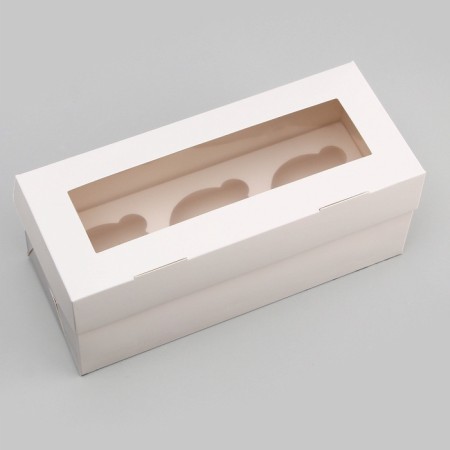 Packaging for 3 cupcake with a window, 24 x 10 x 10 cm