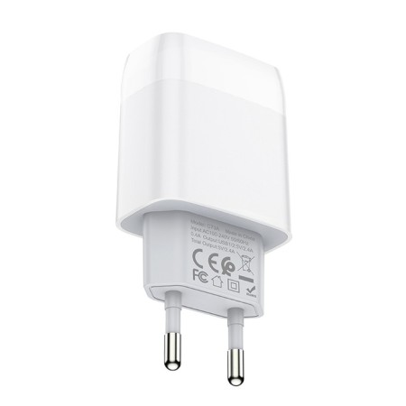 Network charger Hoco C73A, 2 USB, 2.4 A, Lightning 1 m cable, white-6