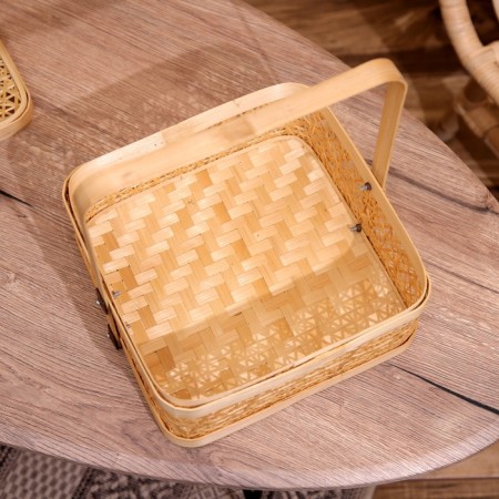 Basket with a lid weaved, from bamboo 25x25x25 cm-4