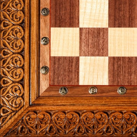 Handmade chess "Grossmaster", deep cutting, on legs, 55x55 cm, walnut array, Armenia-3