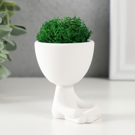 Kashpo concrete mini "Mr. Green Yog" with moss white 5.3x6x7 cm (moss green is stabilized.)-1